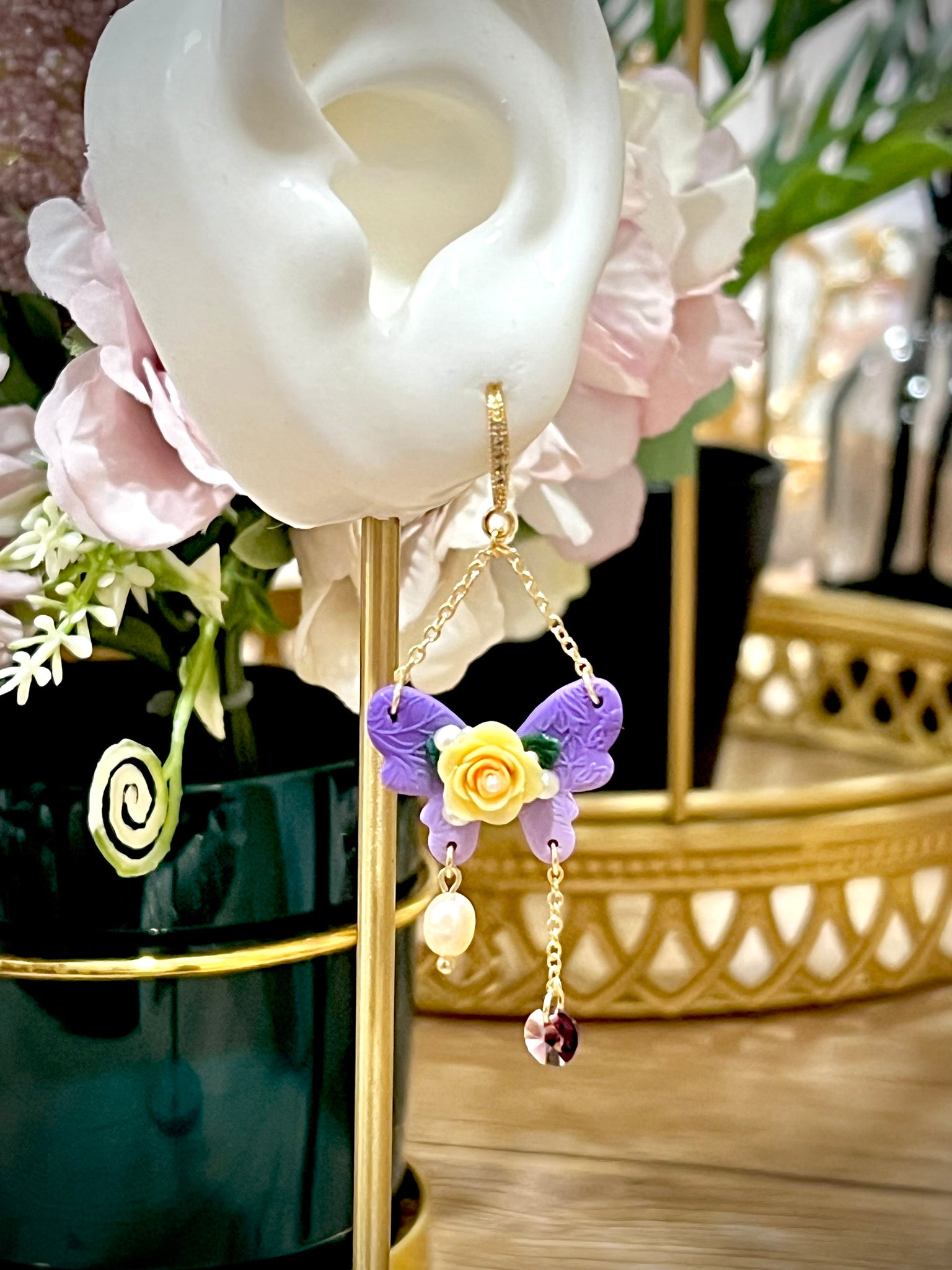 Orecchini Pendenti LES POULETTES BIJOUX - Farfalle Primaverili, Placcato Oro