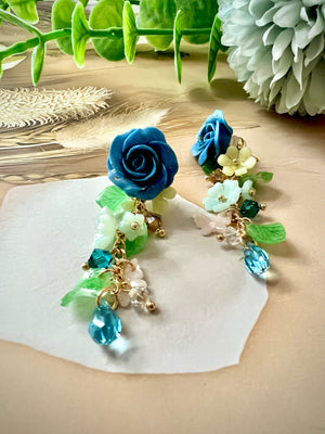 Blue Roses Bloom Earrings