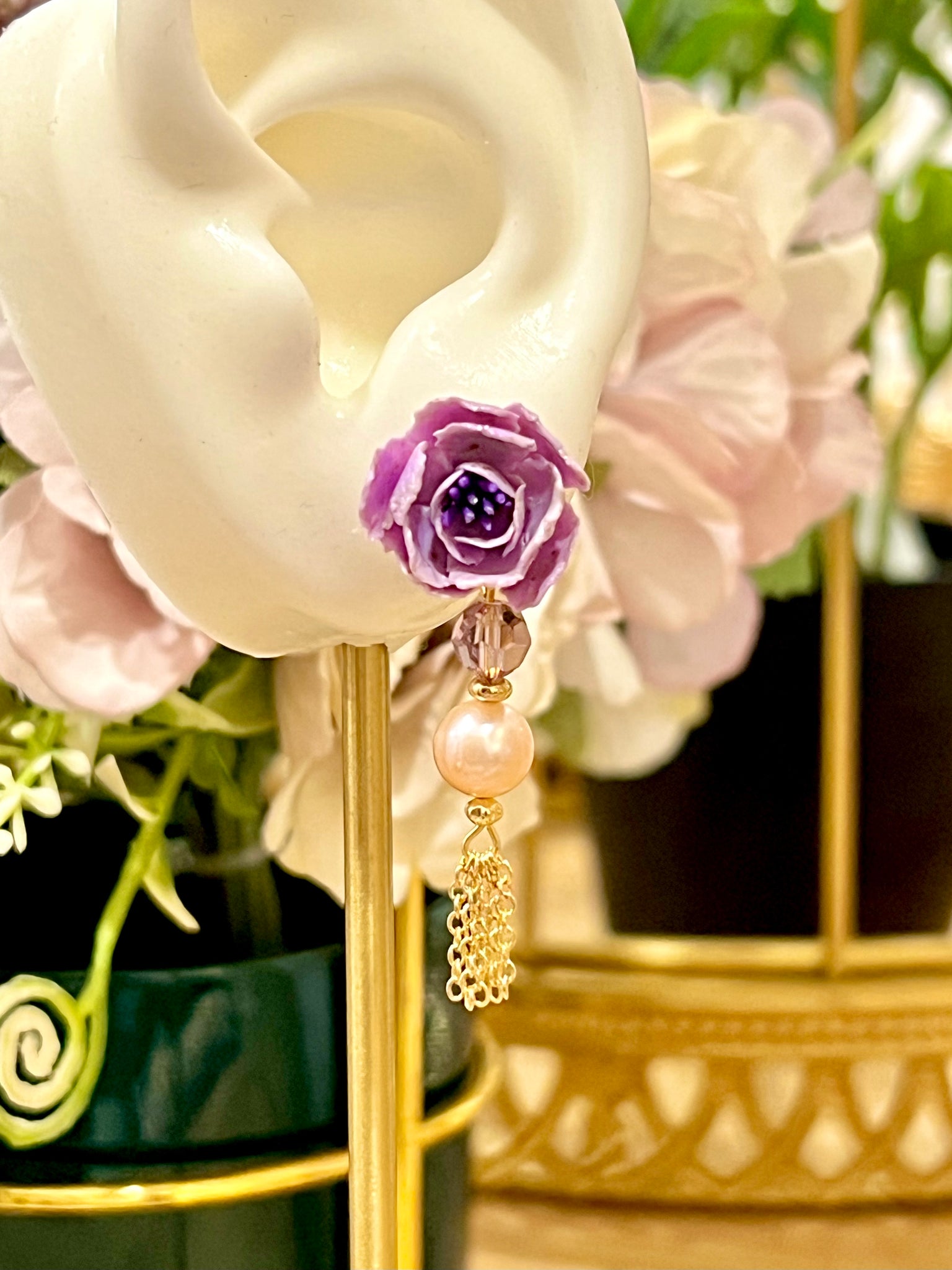 Pearly Bloom In Purple Earrings