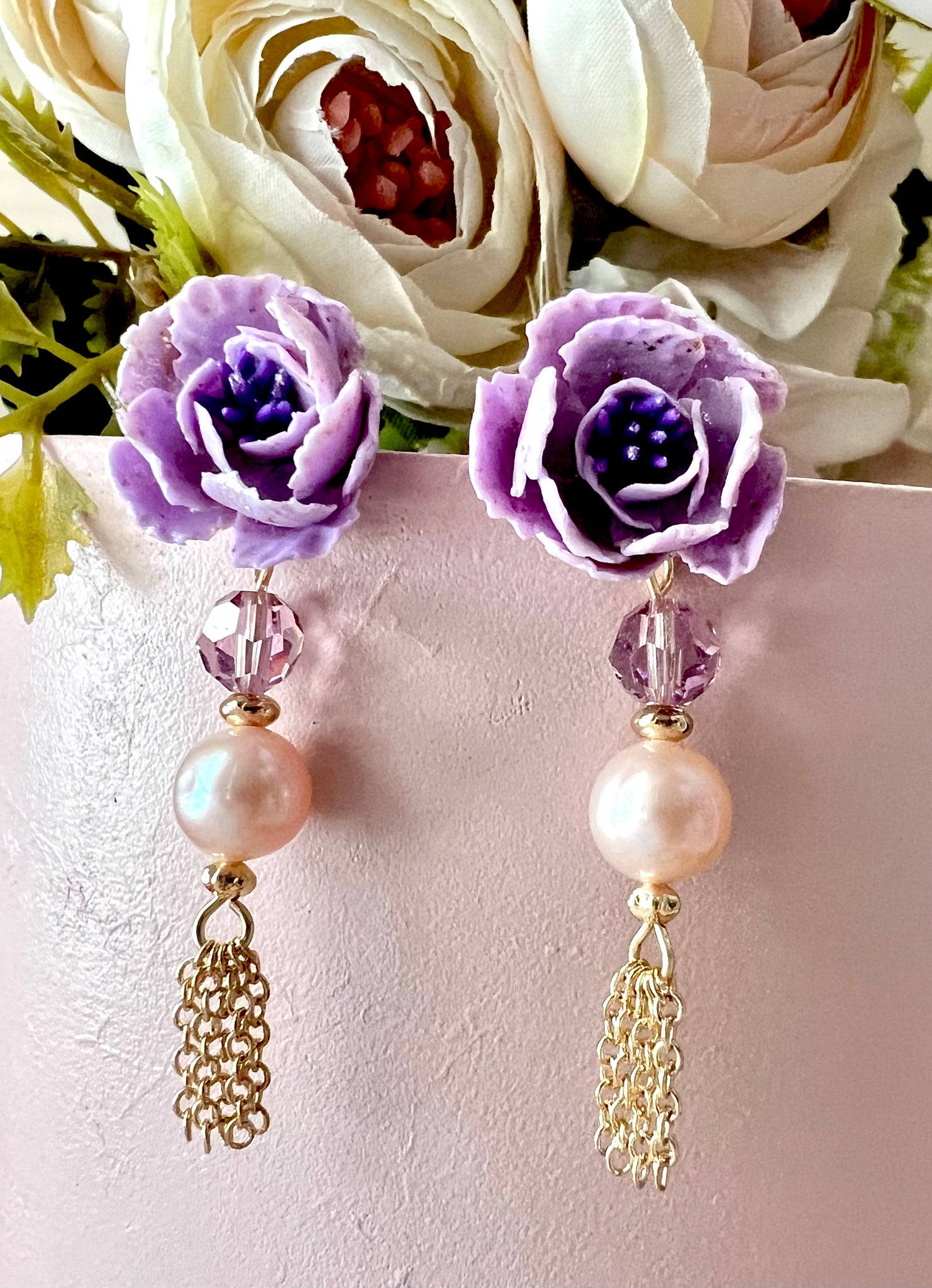 Pearly Bloom In Purple Earrings
