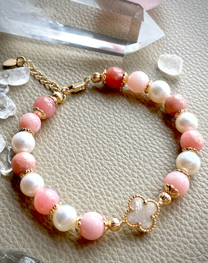 Pink Opal Pearly Charm Bracelet