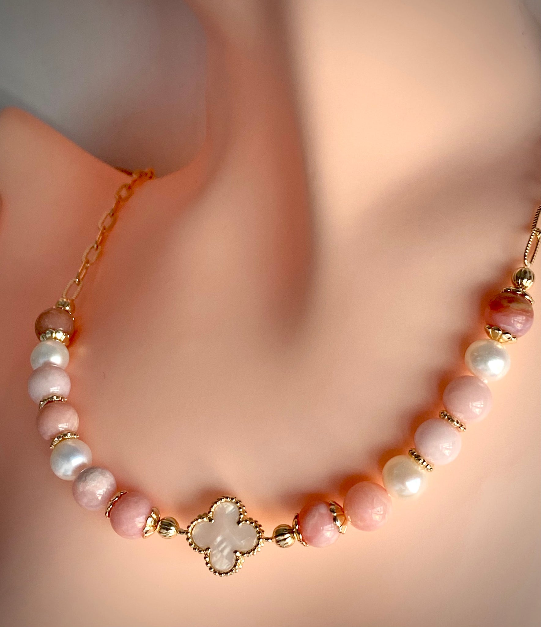 Pink Opal Pearly Charm Necklace