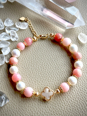 Pink Opal Pearly Charm Bracelet