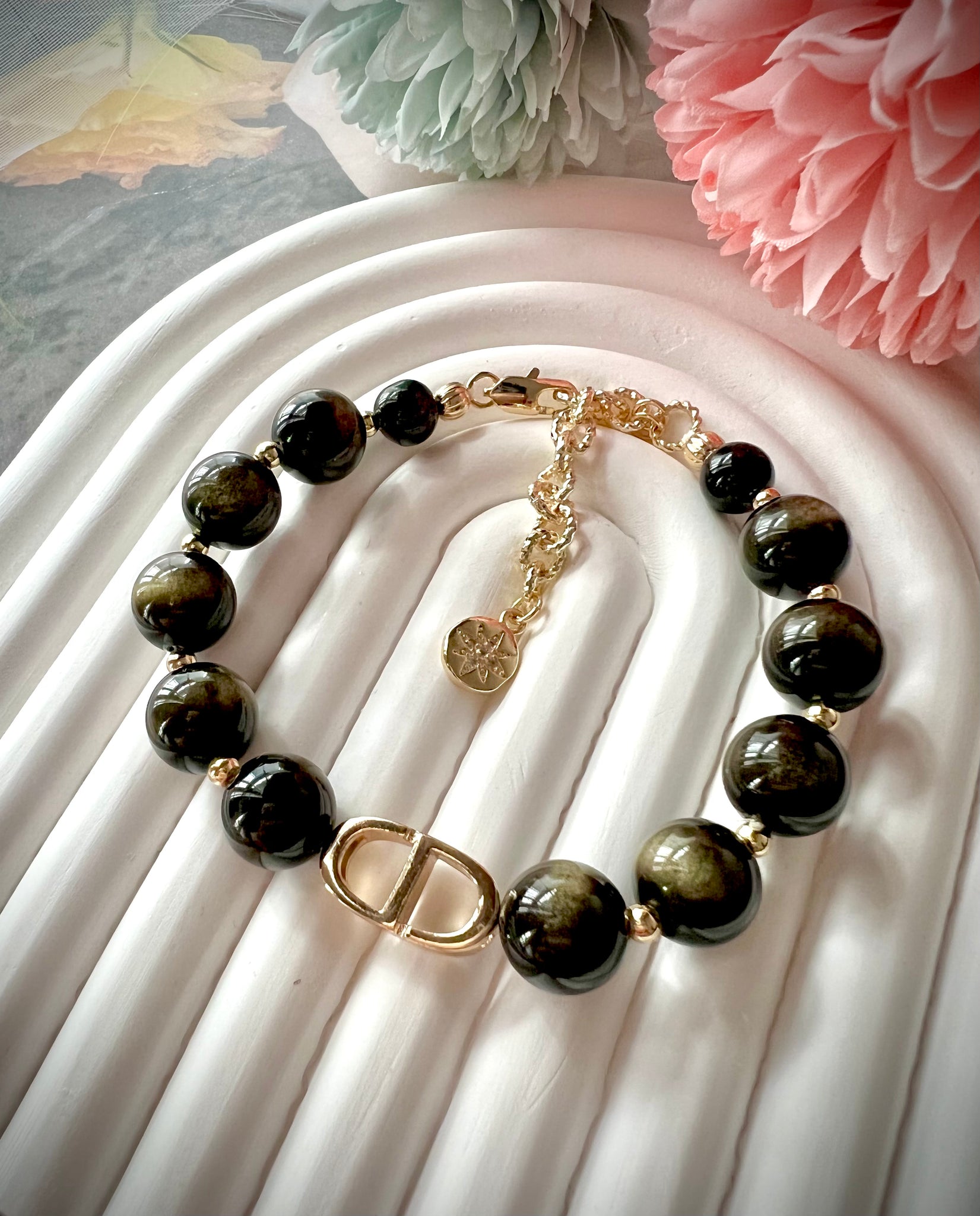 Obsidian Necklace with 24k Gold Plate - Midnight Affair | NOVICA