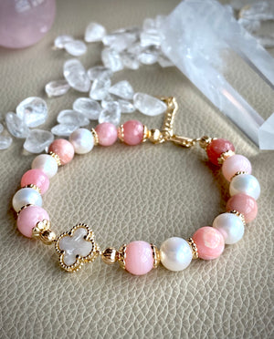 Pink Opal Pearly Charm Bracelet