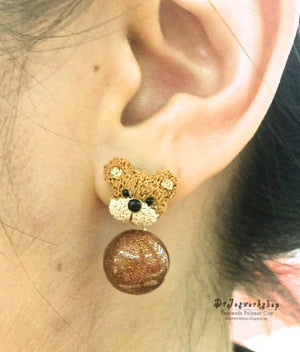 Fluffy Bear Earrings Pink