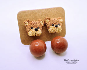 Fluffy Bear Earrings Brown