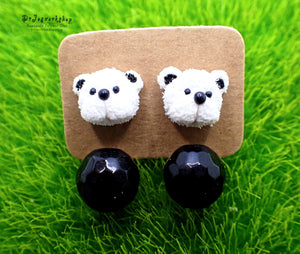 Fluffy Bear Earrings Black N White