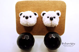 Fluffy Bear Earrings Black N White