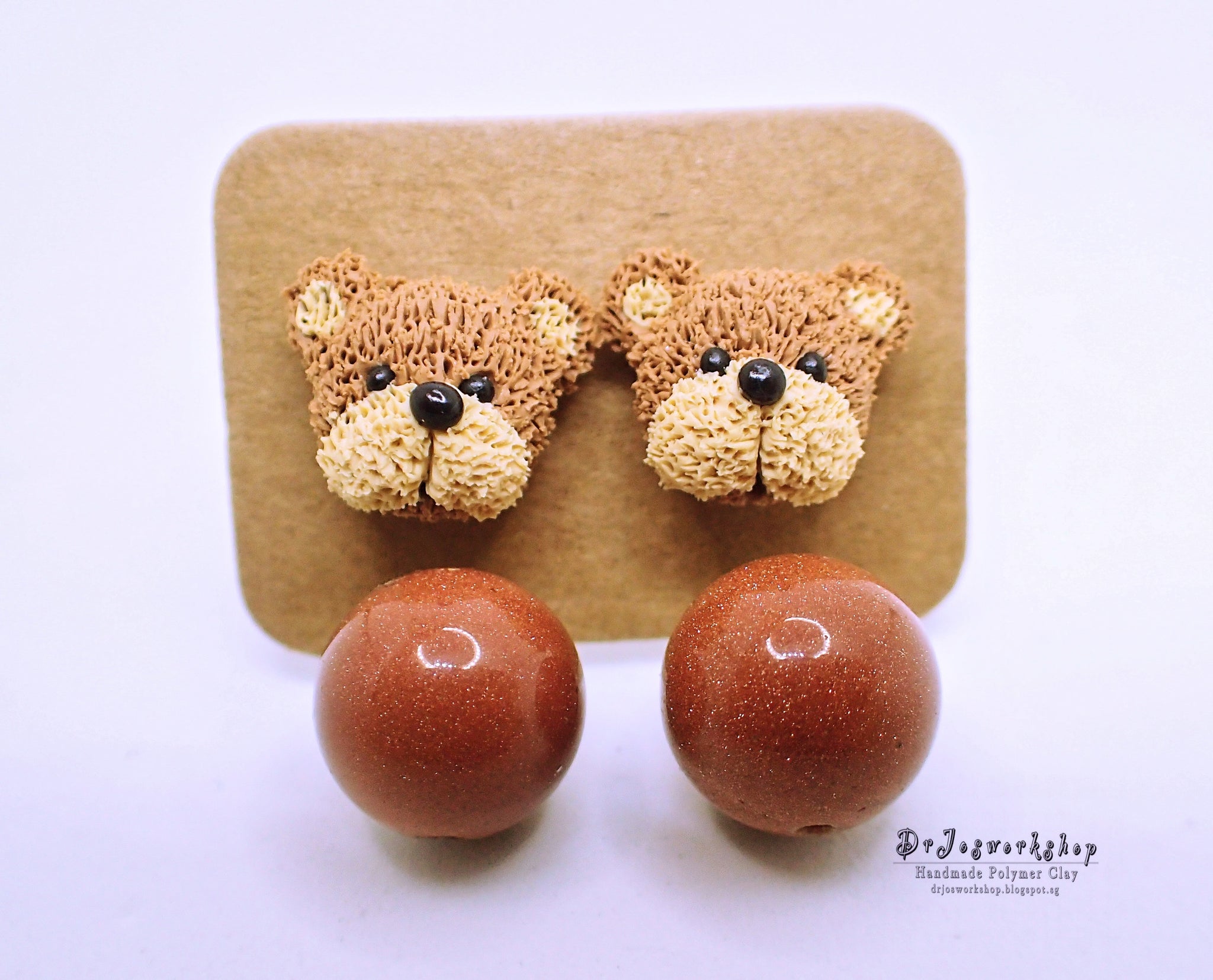 Fluffy Bear Earrings Brown